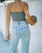 Glattes geripptes Neckholder-Crop-Top - Vintage Olive